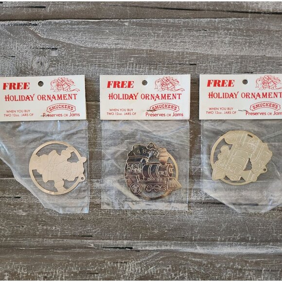 Vintage 1984 Smuckers Holiday Ornaments - Set of 3 Collectible Train & Santa - Picture 1 of 7